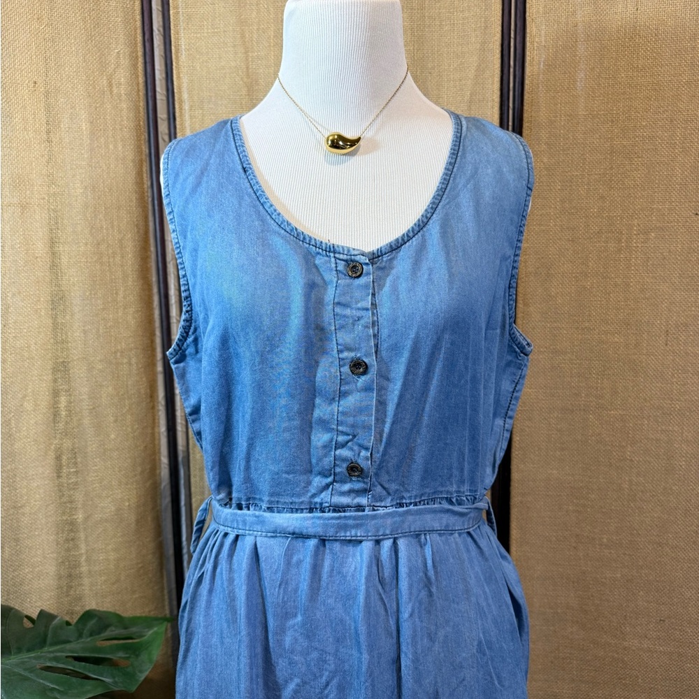 Rosa Rosae Medium Size Sleeveless Denim Button-Down Maxi Dress
